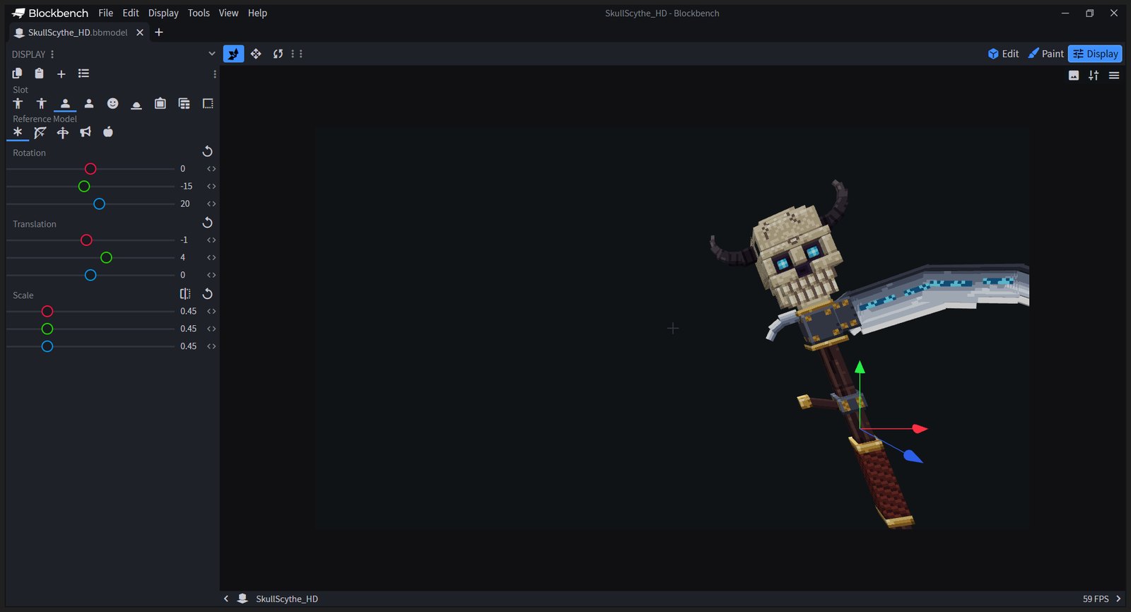 The HD Skull Scythe held in first person
